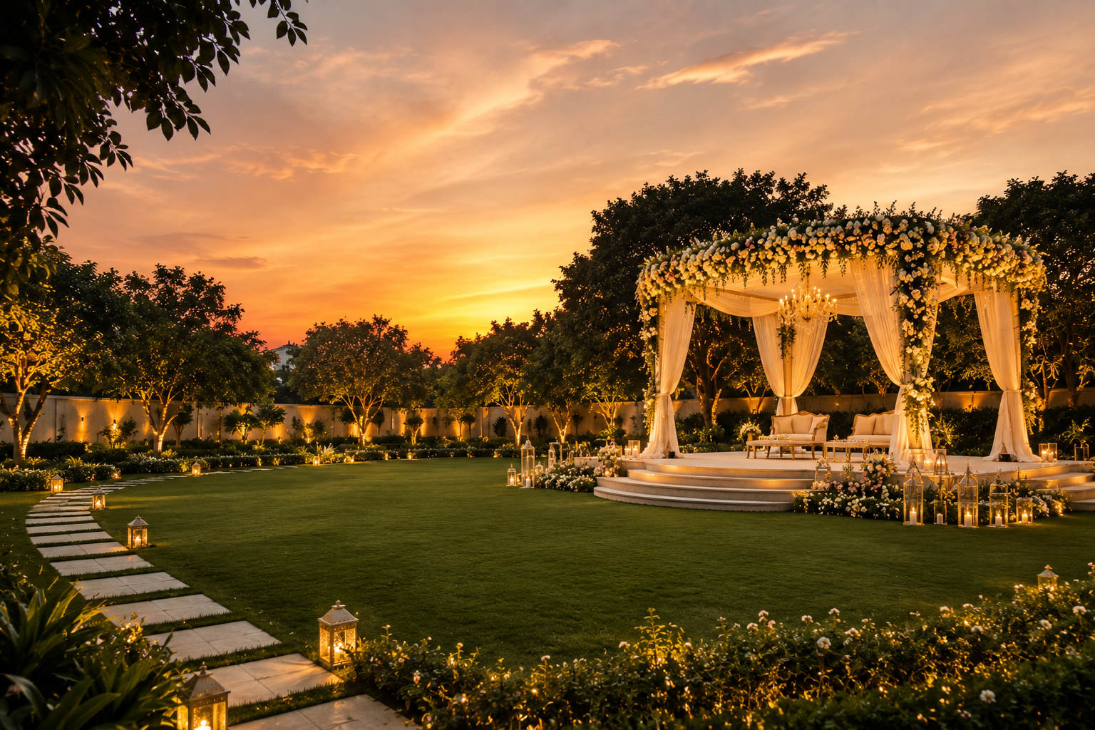 Reception setup on the wedding lawn